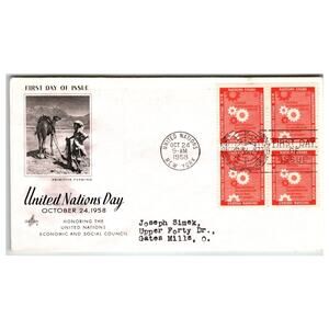 Scott #UN8 1958 United Nations Day FDC Artcraft Cachet Unaddressed